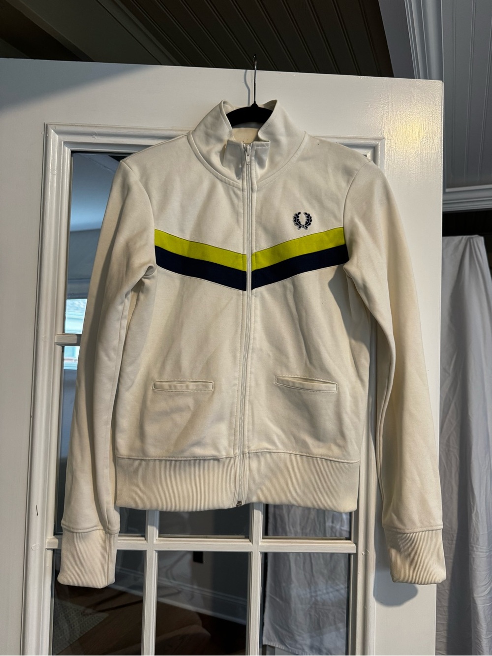 Fred Perry White Zip-Up Track Jacket with Yellow and Navy Chevron